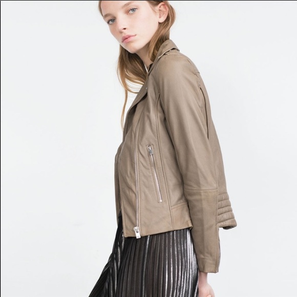 Zara Taupe Leather Jacket - Picture 2 of 9